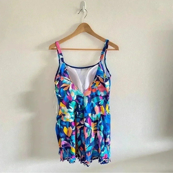 Gottex Scoop Neck Swim Dress with Ruffled Slit Hem Sz 18W - Picture 6 of 11
